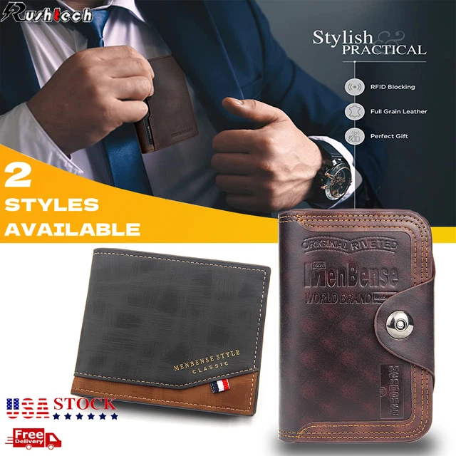 Men's Leather Bifold Wallet RFID Blocking Genuine Credit ID Card Waterproof