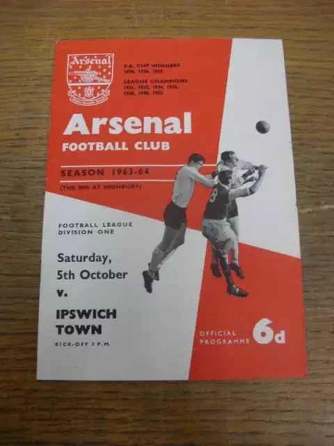 05/10/1963 Arsenal v Ipswich Town  (folded, team changes)