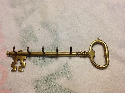 Solid Brass Skeleton Key Shaped with 5 Hook Holder