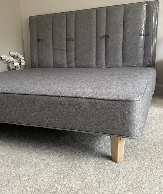 HYPNOS SPRUNG SHALLOW Base and Harriett headboardsuper king TWEED GREY