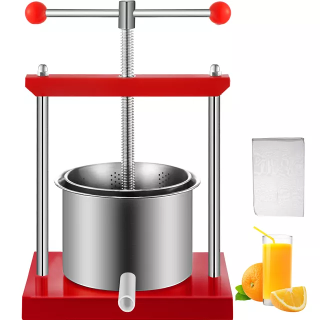 VEVOR Fruit Wine Press 5.5L Stainless Steel Cider Apple Berries Wine Making Red