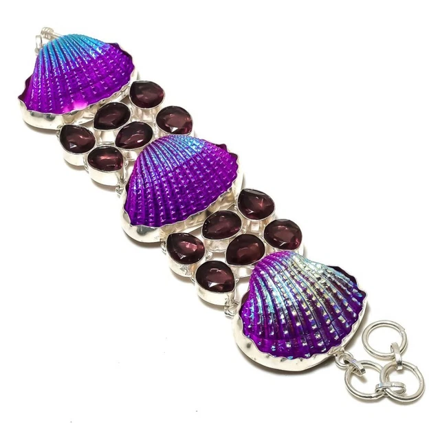 Titanium Shell, Amethyst Gemstone 925 Sterling Silver Bracelet 7-8" Easter