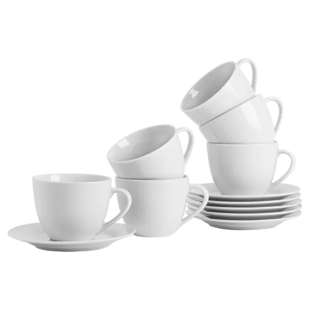 White Cappuccino Cups and Saucers Set Coffee Tea Porcelain 320ml (11oz) Set x6