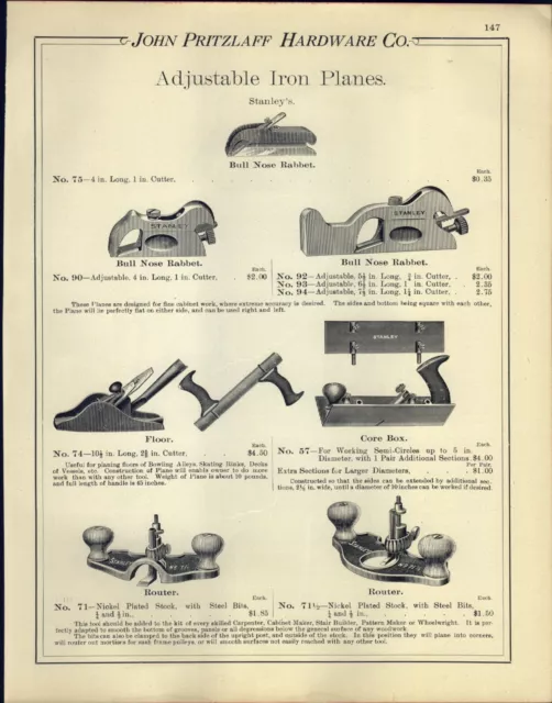 1903 PAPER AD 4 PG Adjustable Iron Plane Stanley Beading Rabbet Universal No 55