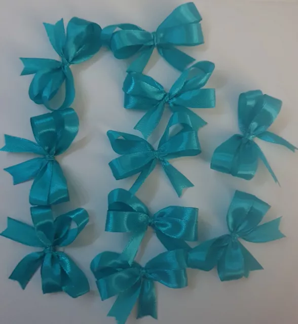 10 SATIN BOWS Pre-Tied Self Adhesive Ribbon Gift Wedding Crafts Hair Teal 5cm