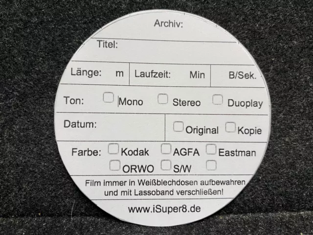 Super8 Aufkleber für Spulen in Dosen! NEU! ARCHIV-DOSEN-AUFKLEBER NEU!