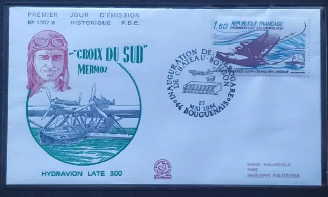 Enveloppe Premier Jour 1984 Mermoz Hydravion Laté Poste Aérienne Bouguenais N°56