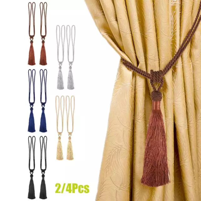 2/4PCS Curtain Tiebacks Handmade Decorative Curtain Holdbacks Rope with Tassel