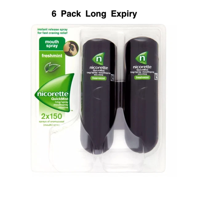 6 Confezioni Nicorette Quickmist 1mg Mouthspray Menta Fresca 2 x 150 Spray Exp =