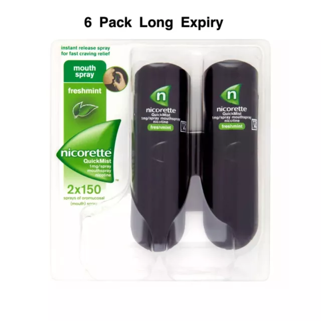 6 Packs Nicorette QuickMist 1mg Mouthspray Freshmint 2 x 150 Sprays Exp= 2025