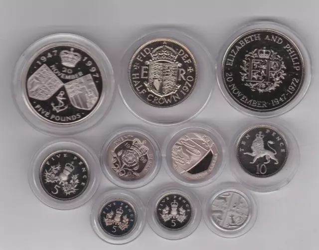 10 Loose Mixed Proof Coins Dated 1970 To 2014 In Mint Condition With Capsules