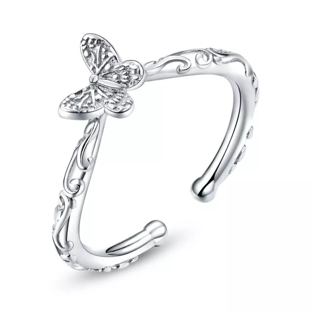 Wostu Adjustable 925 Sterling Silver Butterfly Wedding Open Rings Gift Party