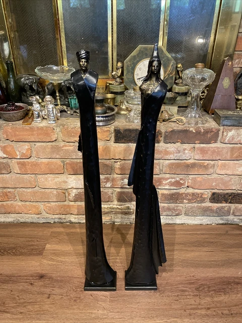 VINTAGE BRUTALIST MODERNIST Steel Turkish Man & Woman Statues Figures ...