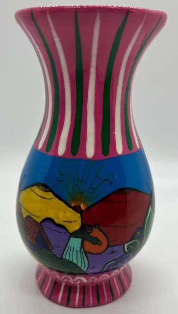 Mexican Talavera Isidore Pottery Folk Art Vase Beautiful Bright Hand Painted