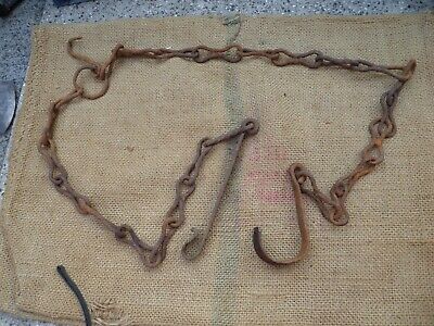 Antique Chimney Chain Hearth Fireplace Cooking Trammel Hook Twisted Iron