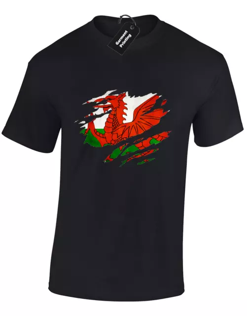 Welsh Flag Slash Mens T-Shirt Cool Wales Football Rugby Fan Design Gift (Col)