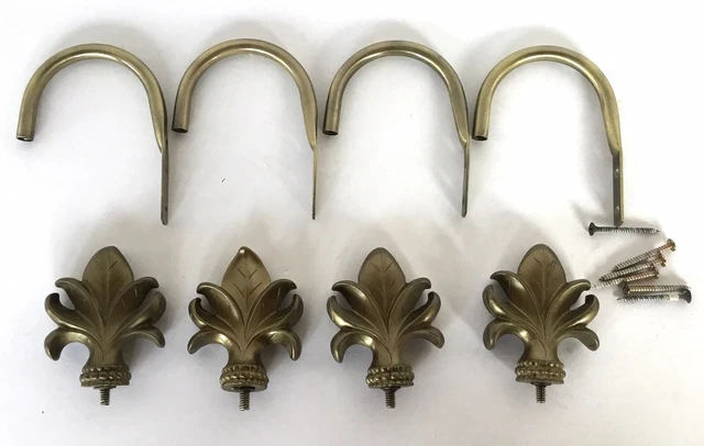 4 Bronze Or Brass Metal Curtain Drapery Tie Backs Fleur De Lis Hold Backs