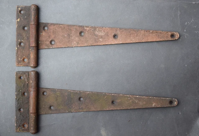 Old Reclaimed Heavy Ledge & Brace Door Hinges iron 14 inches pair door gate