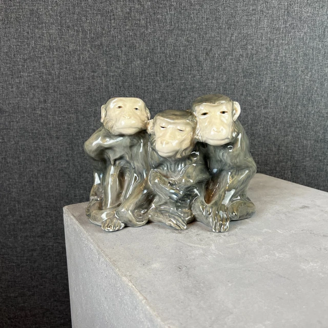 RARE ROYAL COPENHAGEN Monkeys Trio Three Seated Monkey Figure 1454 940 rare-royal-copenhagen-monkeys-trio-three-seated-monkey-figure-1454-940