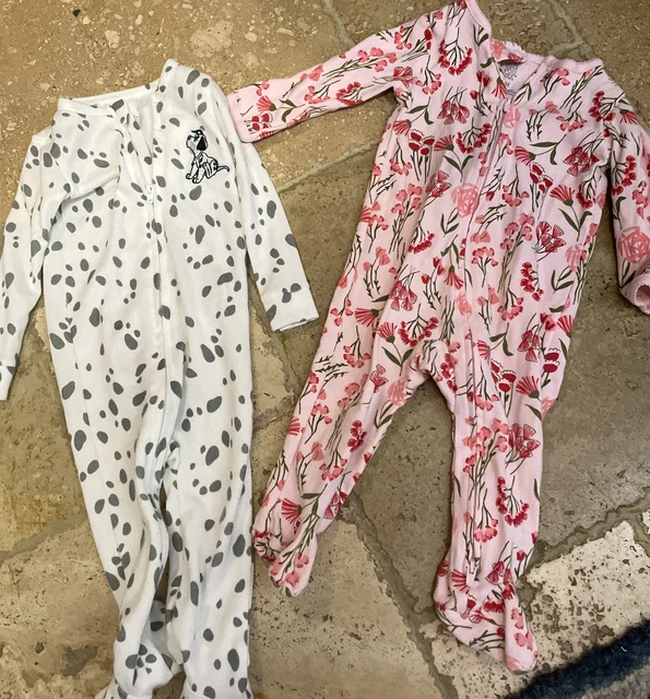 Infant Girl 9 M Long Sleeve Footed 1-Piece Pajamas  Lot Of 2 Floral & Dalmatian