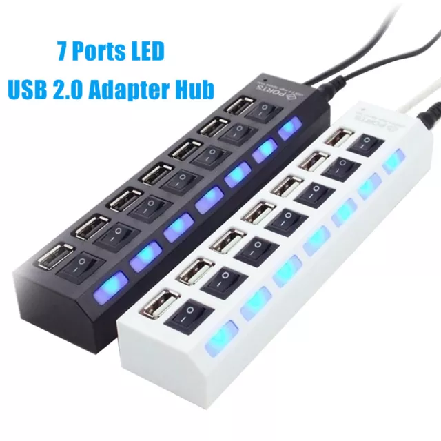 7 Multi-Port USB 2.0 LED Desktop Charger Fast Charging Station Hub Power Adapter