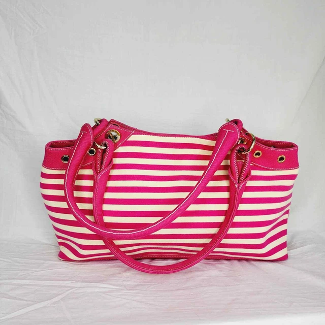 Sigrid Olsen Extra Large Pink & Cream Striped Fabric Tote Bag/Purse