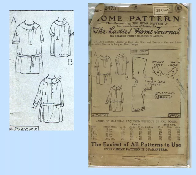 1920s Ladies Home Journal 2473 Vintage Sewing Pattern  Uncut Factory Folded sz 6