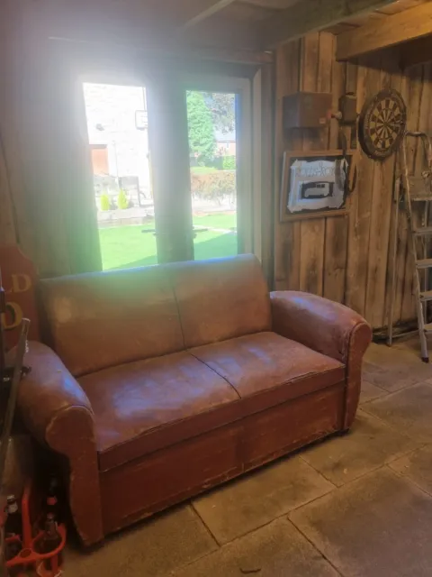 French Leather Vintage Sofa 2