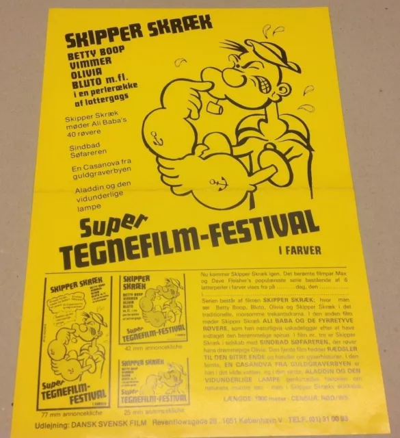 "Popeye" Cartoon Denmark Yellow Betty Boop 1970s Danish Movie Press Release Kit