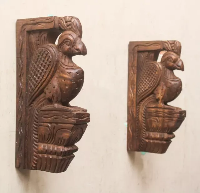 Peacock Statue Wall Bracket Corbel Pair Bird Small Shelf Support Vintage Decor
