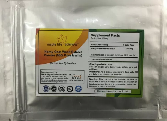 Horny Goat Weed Extract 98% ICARIIN (Epimedium) Pure & High Quality P.E.