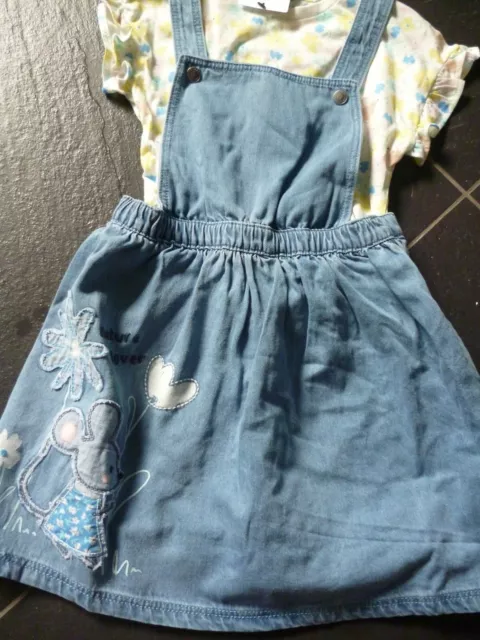 Girls Denim Pinafore Dress and T-shirt.Age 3-4 Years.MARKS AND SPENCER .BNWT