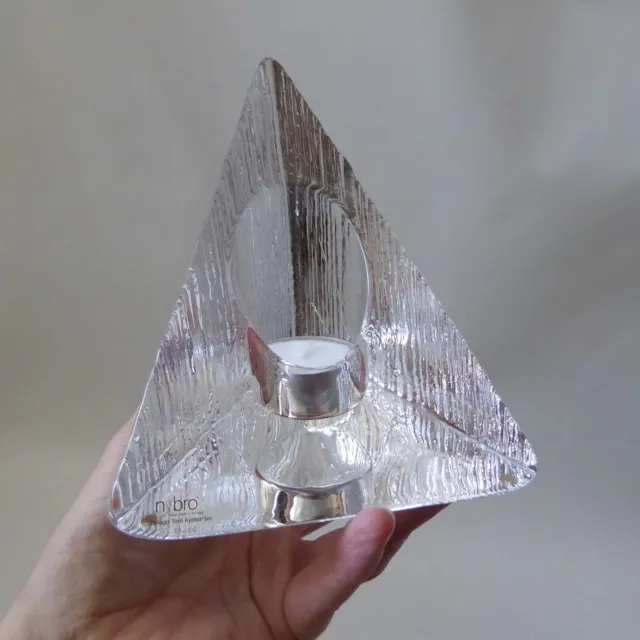 Nybro large art glass pyramid tealight candle holder, Tord Kjellstrom Sweden MCM