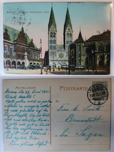 AK Bremen Marktplatz Rathaus Dom Börse 1913 #PA497