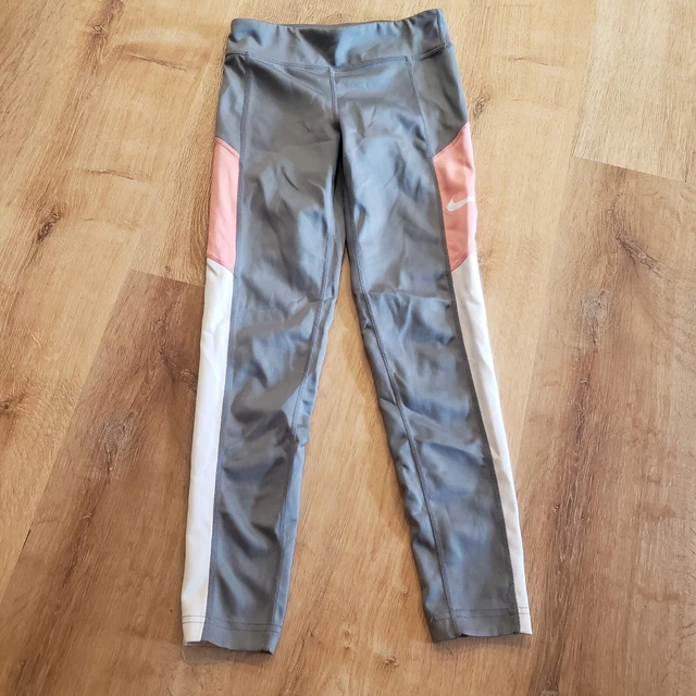 Nike Pants Girls Small Pink White Gray Tight Leggings Youth Kids Colorblock