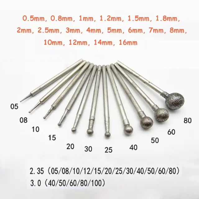 0.5mm-12mm Diamond Round Burr Drill Bit for Cutting Grinding Dremel Rotary Tool