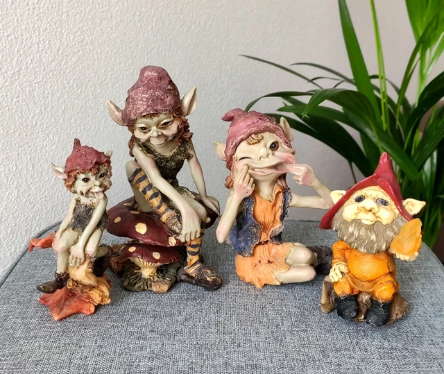 Gruppo di 4 Pixies Folletti Gnomi Elfi - Les Alpes - statuette da collezione