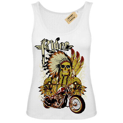 Indian rider T-Shirt biker motorcycle skull chief Vest White Womens
