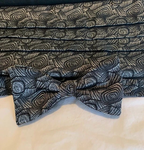Cummerbund & Bow Tie Set Vintage Black & Gray Adjustable