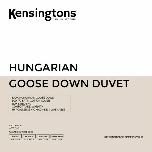 Kensingtons® 100% Hungarian Goose Down Duvet Comforter All Sizes All Togs
