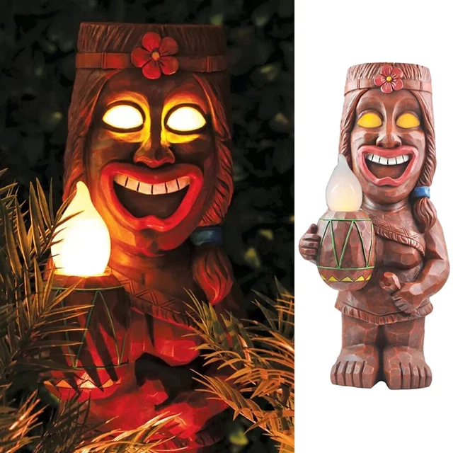 Lampe Solaire Totem LED - Déco Jardin Extérieur - Résine Multicolore - 15 Cm