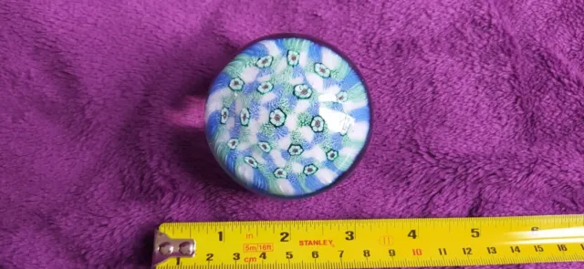 Vintage Venetian Murano Blue Millefiori Glass Paperweight