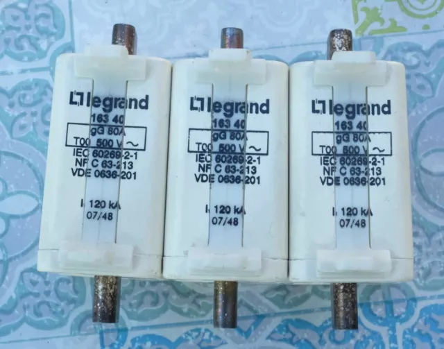 3X Legrand 0 163 40 Cartouche à couteau 80A type gG taille 00 500V Lot de 3 2