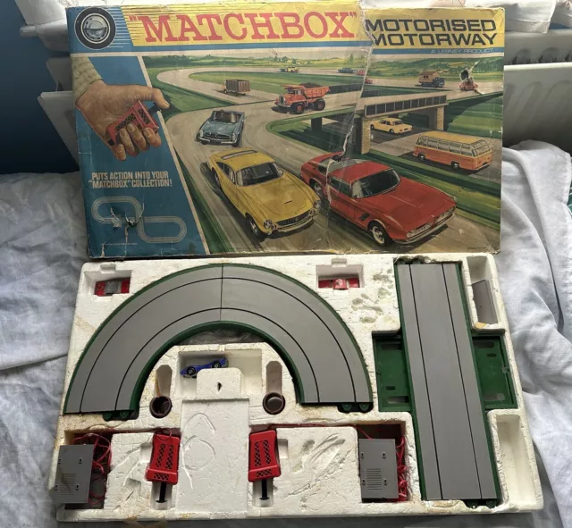 Vintage Matchbox Lesney Motorised Motorway With Box And Cars