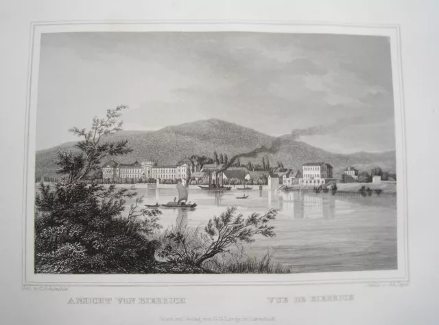 Wiesbaden Assia Castello Biebrich Bellissimo Vero Vecchio Incisione Acciaio 1842