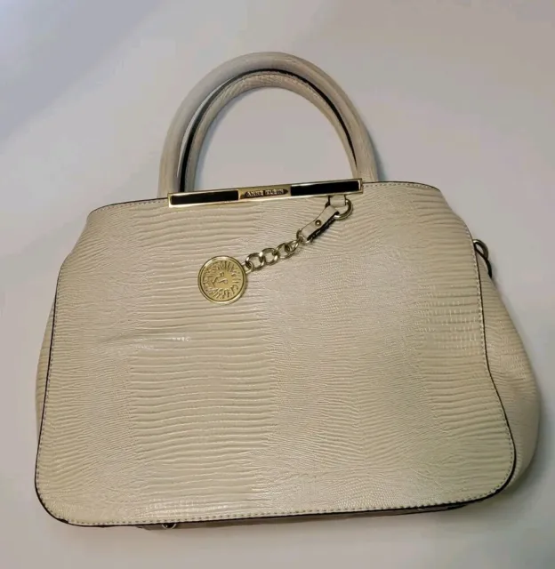 Anne Klein Beige Croc Faux Leather Satchel Handbag Designer Multi-Compartments