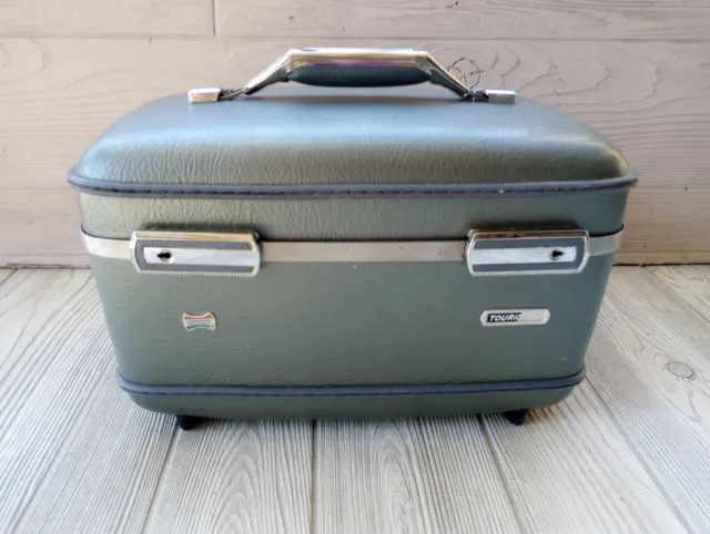 Vintage American Tourister Train Case Carry On Luggage Cosmetic Case Gray