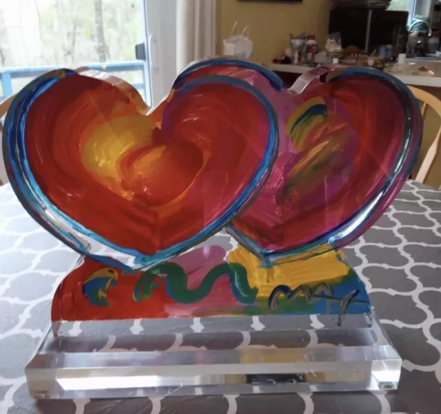 Peter Max UNIQUE “Two Hearts Version II #8” Acrylic Sculpture