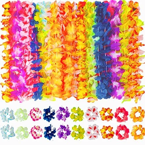 60PCS Hawaiian Luau Party Supplies - Hawaiian Leis (40Ct) with (20pcs)n