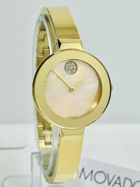 Movado Women's BOLD Gold MOP Bangle  Stainless Steel 28mm Watch 3600627